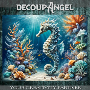 Papier Mousseline Trésor des hippocampes sous les vagues - Découpage