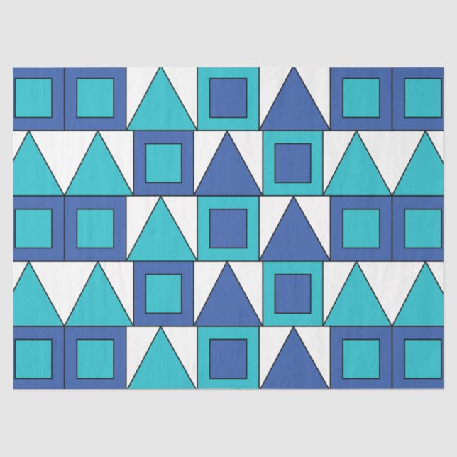 Papier Mousseline Triangle Carré bleu turquoise géométrique (Recto)
