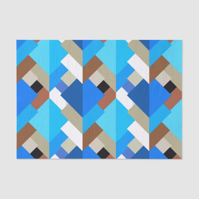 Papier Mousseline Triangles Abstraits modernes, Bleu de Cobalt et Br (Recto)