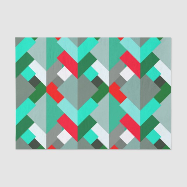 Papier Mousseline Triangles Abstraits modernes, Turquoise, Rouge et  (Recto)