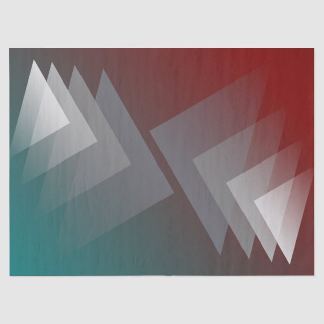 Papier Mousseline Triangles gris sur bordeaux turquoise (Recto)