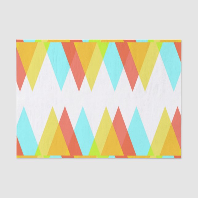 Papier Mousseline Triangles jaunes, rouges et bleus cadets (Recto)