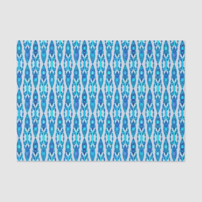 Papier Mousseline Tribal Batik - Sapphire Blue et Silver Grey (Recto)