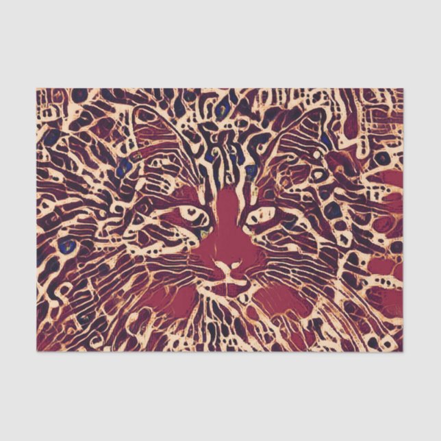Papier Mousseline Tribal Cute Tabby Chat Rouge Hippie Brown Art (Recto)