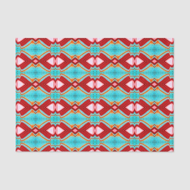 Papier Mousseline Tribal rose Turquoise rouge vif Motif Découpage (Recto)
