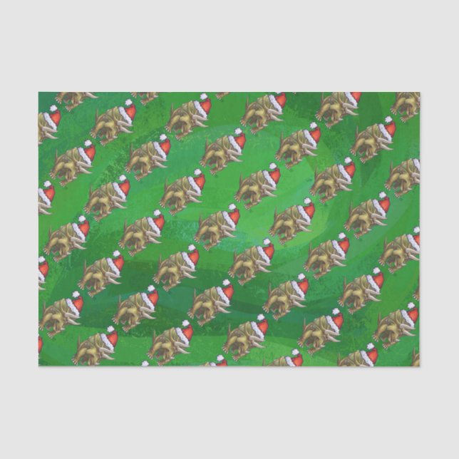 Papier Mousseline Tricératops vert Noël (Recto)