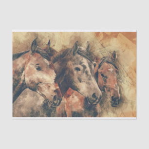 Papier Mousseline Trio Rustique Horses