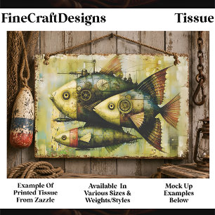 Papier Mousseline Trio Steampunk Poisson Mécanique FM3L Découpage