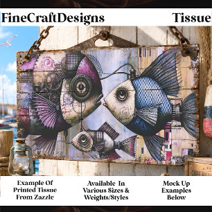 Papier Mousseline Trio Steampunk Poisson Mécanique FM3R Découpage Ti