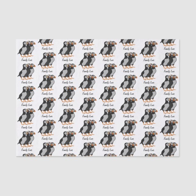 Papier Mousseline Trois adorables Puffin debout ensemble Carton (Recto)