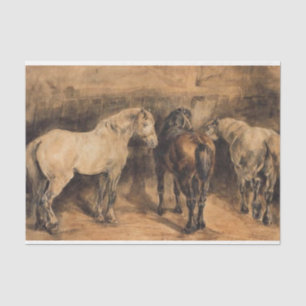 Papier Mousseline Trois chevaux dans leur stabilité
