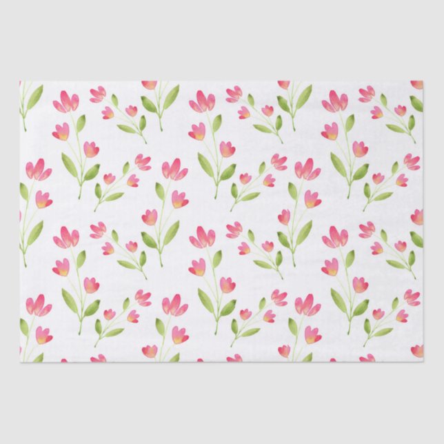 Papier Mousseline Trois corail rose aquarelle tiges Motif (Recto)