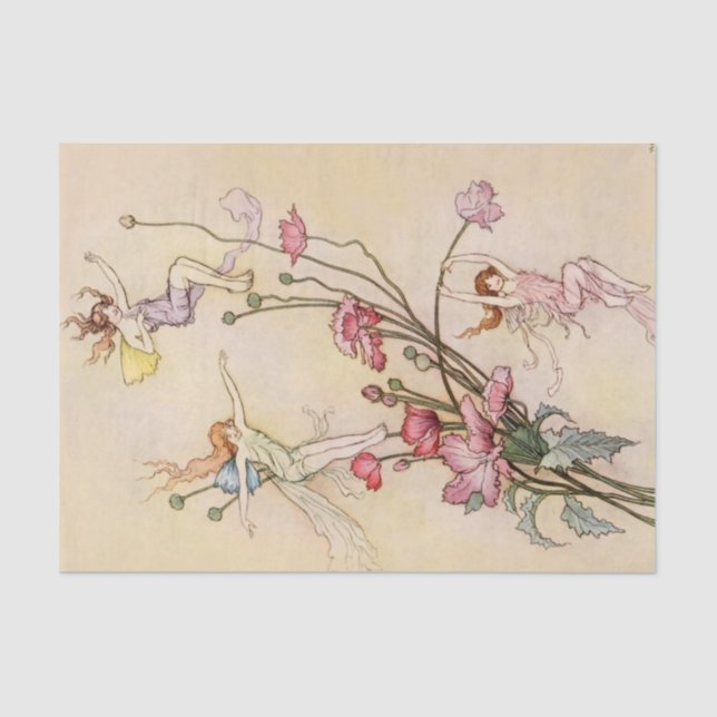 Papier Mousseline « Trois esprits fous de joie » par Warwick Goble (Recto)