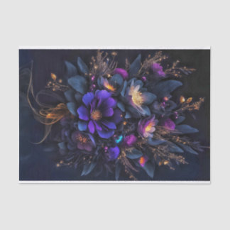 Papier Mousseline Trois fleurs sombres parsemées d'étincelles dorées