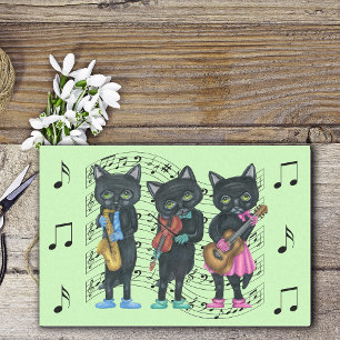 Papier Mousseline Trois musiciens noirs Chats Notes musicales Vert