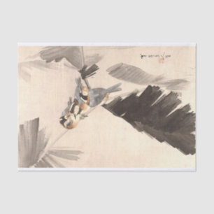 Papier Mousseline Trois oiseaux en Branche, Découpage Seitei Watanab