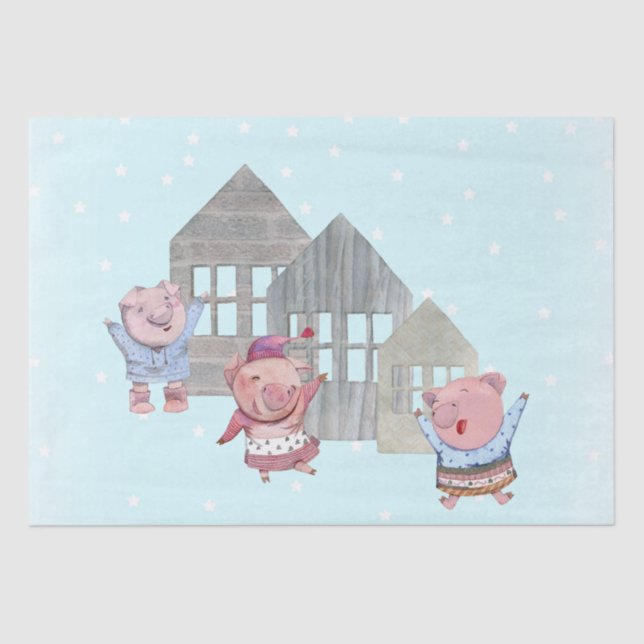 Papier Mousseline Trois petits cochons avec leurs maisons (Recto)