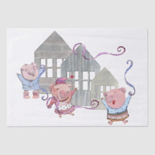 Papier Mousseline Trois petits cochons avec leurs maisons