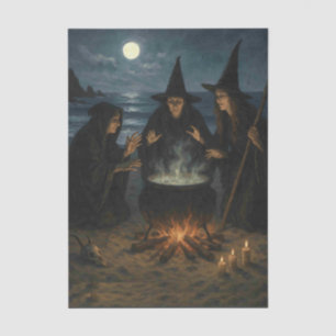 Papier Mousseline Trois Sorcières Brew Cauldron Pleine lune Beach