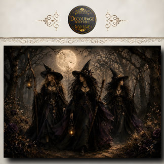 Papier Mousseline Trois sorcières forêt gothique au clair de lune Ar