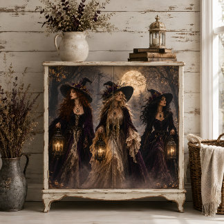 Papier Mousseline Trois sorcières gothiques sous la pleine lune dans