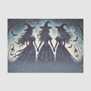 Papier Mousseline Trois sorcières la nuit Fête d'Halloween étoilée