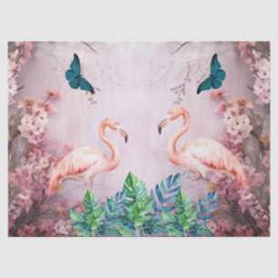 Papier Mousseline Tropical Cherry Blossom & Flamants roses roses Déc