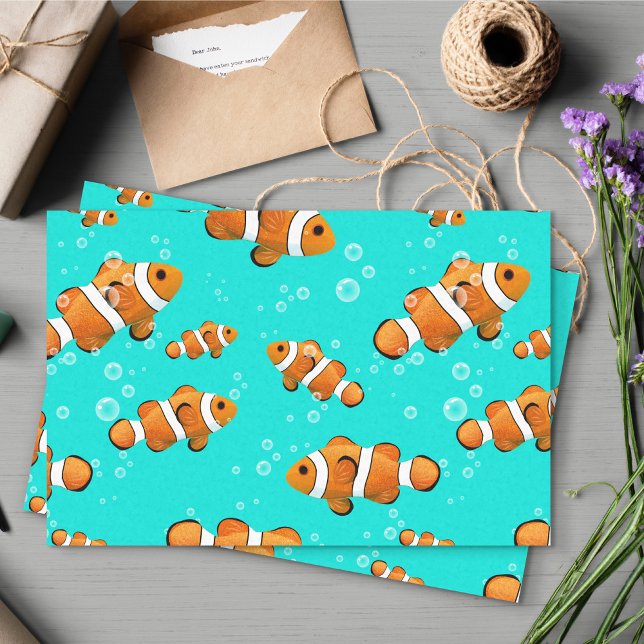 Papier Mousseline Tropical Clownfish & Bubbles Motif (Clownfish Pattern Tissue Paper)