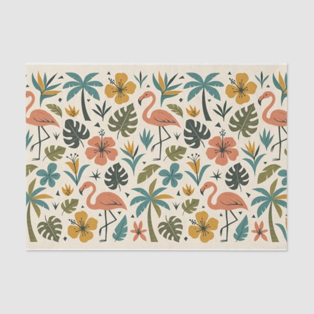 Papier Mousseline Tropical Flamingo and Palm Tree Pattern (Recto)