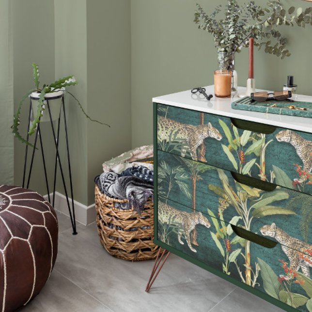 Papier Mousseline Tropical Floral Leopard Jungle Turquoise Blue Deco (Créateur téléchargé)