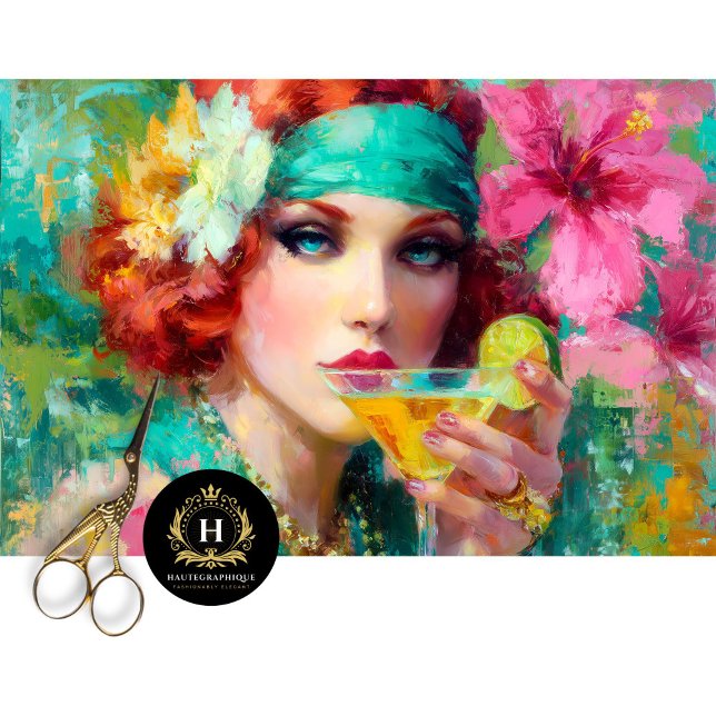 Papier Mousseline Tropical Glam Redhead Martini Cocktail Decoupage (Créateur téléchargé)