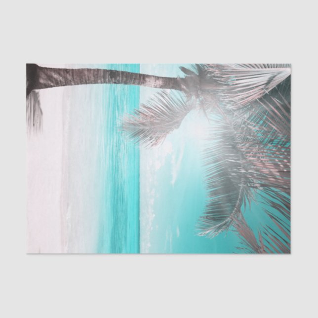 Papier Mousseline Tropical Glam Rose Bleu Aqua Plage Palmier Sweet 1 (Recto)