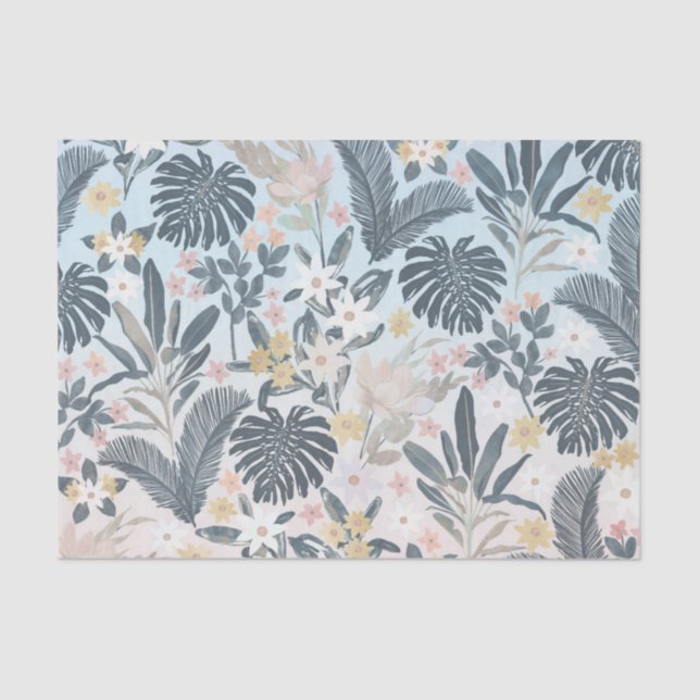Papier Mousseline Tropical Grey Gold Foliage Floral Pattern (Recto)