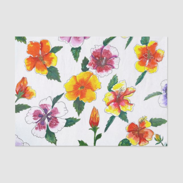 Papier Mousseline Tropical Hibiscus Tissue Paper (Recto)