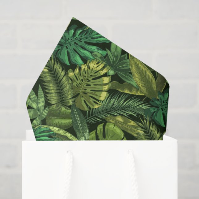 Papier Mousseline Tropical Jungle Green  (Sac cadeau)