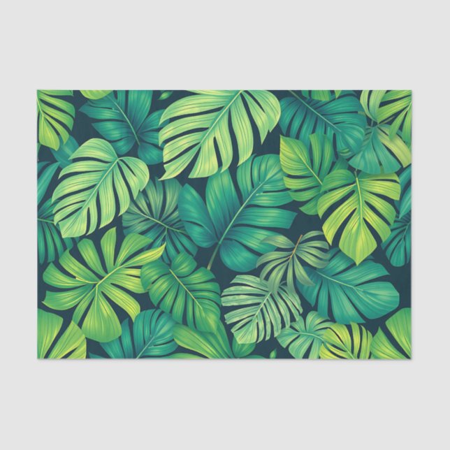 Papier Mousseline Tropical Monstera Leaves Jungle Pattern (Recto)