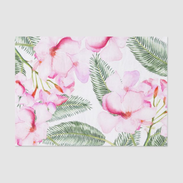 Papier Mousseline Tropical Oasis Rose Vert Fleurs Hawaïennes Mariage (Recto)