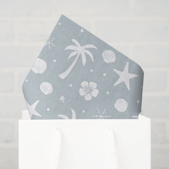 Papier Mousseline Tropical Palm Trees Coastal Christmas  (Sac cadeau)
