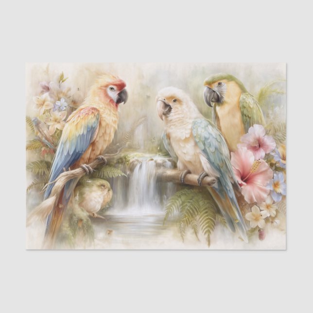 Papier Mousseline Tropical Parrots Decoupage (Recto)
