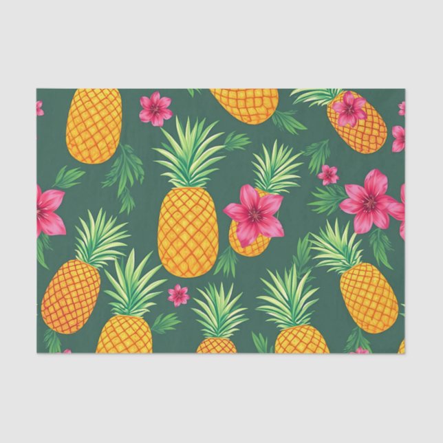 Papier Mousseline Tropical Pineapple Hibiscus Pattern (Recto)