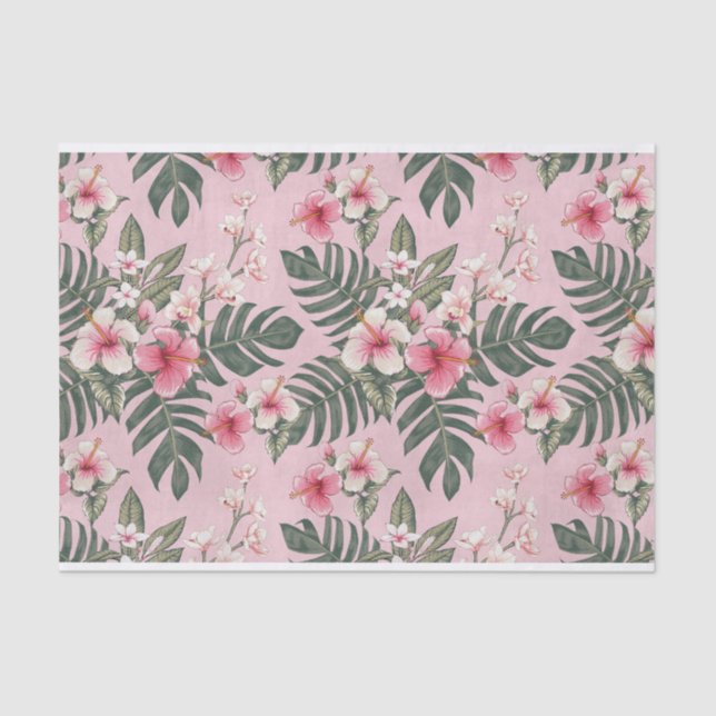 Papier Mousseline Tropical rose Hibiscus Motif d'art