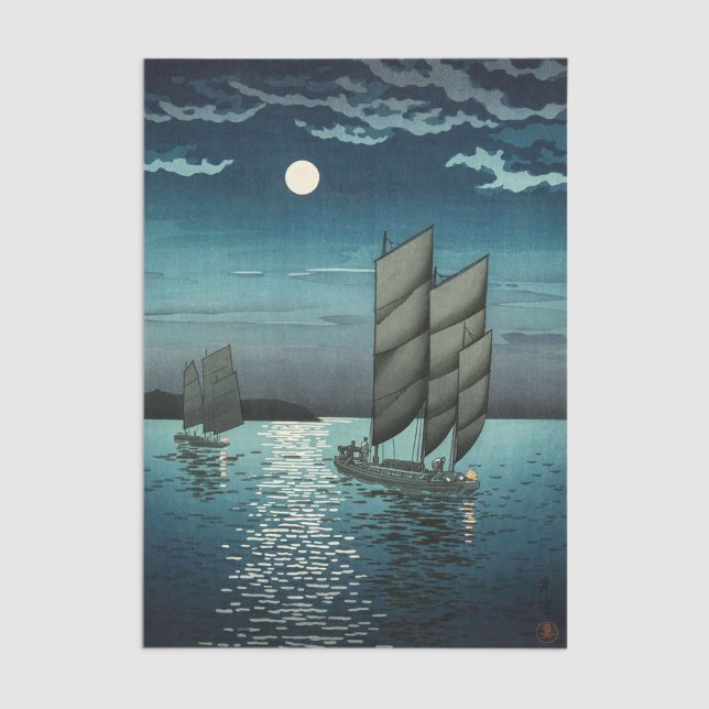 Papier Mousseline Tsuchiya Koitsu - Bateaux à Shinagawa, Nuit (Créateur téléchargé)