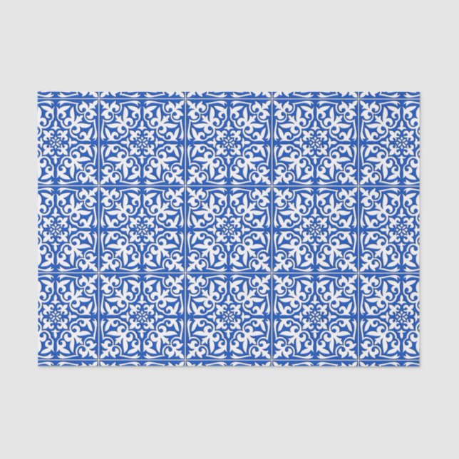 Papier Mousseline Tuile marocaine - bleu et blanc de cobalt (Recto)
