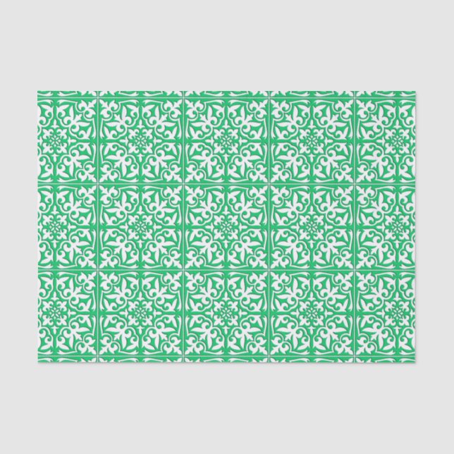 Papier Mousseline Tuile marocaine - vert et blanc de jade (Recto)