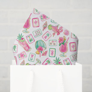 Papier Mousseline Tuiles et mélangeurs de Mahjong Pink & Green Palm
