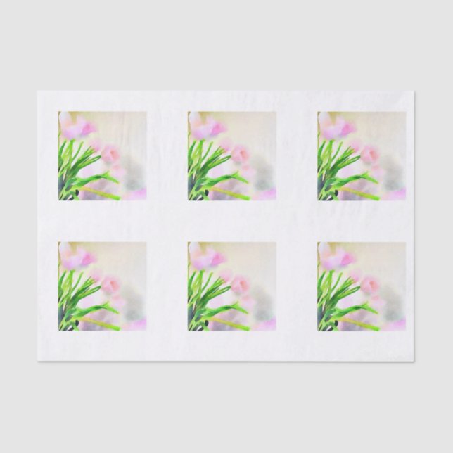 Papier Mousseline Tuiles roses de tulipe d'aquarelle pour Decoupage (Recto)