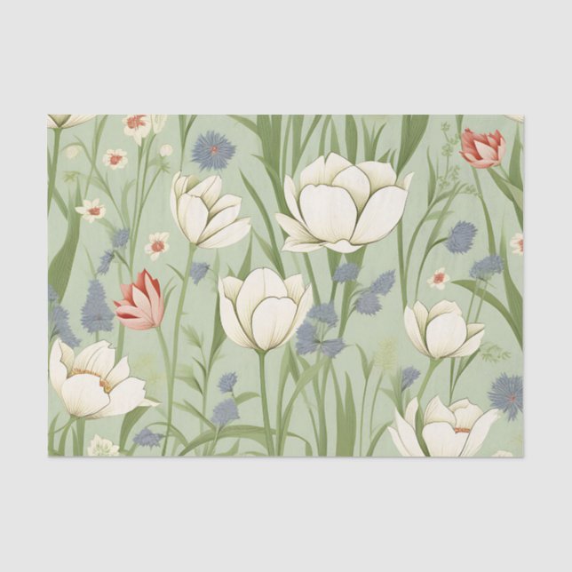 Papier Mousseline Tulip Meadow in Sage Green (Recto)