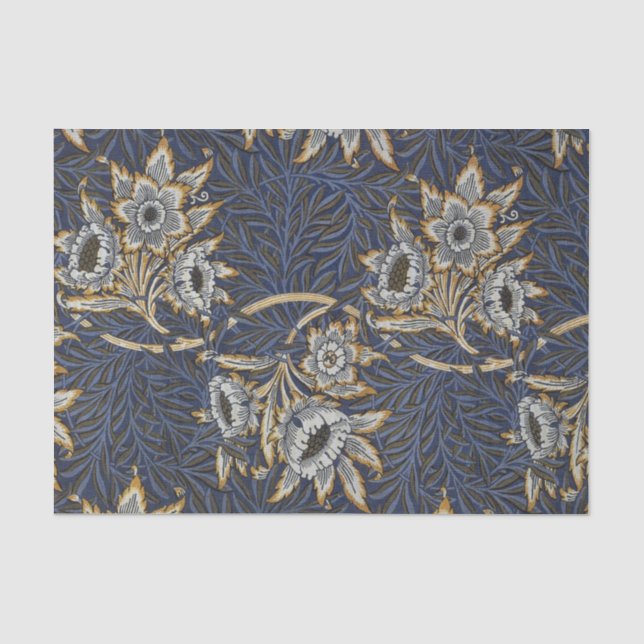 Papier Mousseline Tulipe Saules Motif Bleu Floral de William Morris (Recto)