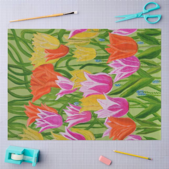 Papier Mousseline Tulipes  (Artisanat)