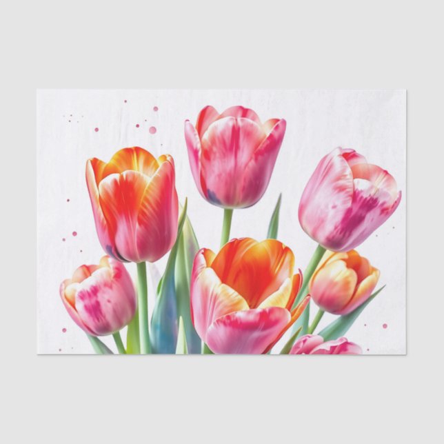 Papier Mousseline Tulipes d'aquarelle avec arêtes blanches (Recto)